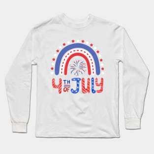 4th of July, Patriotic Rainbow, Stars and Fireworks Long Sleeve T-Shirt